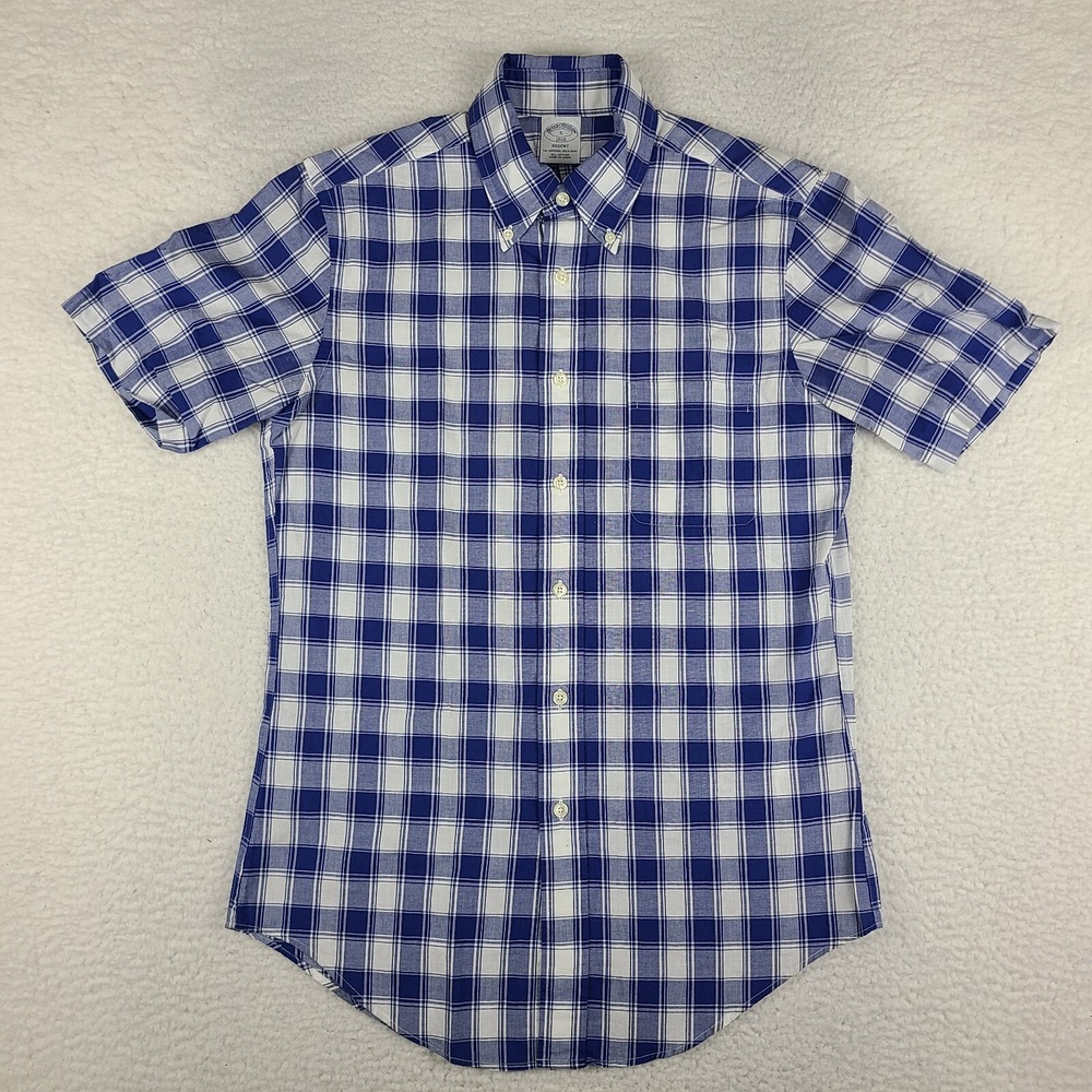 Brooks‎ Brothers Shirt Mens Small Blue Plaid Regent Casual All Cotton Button Up